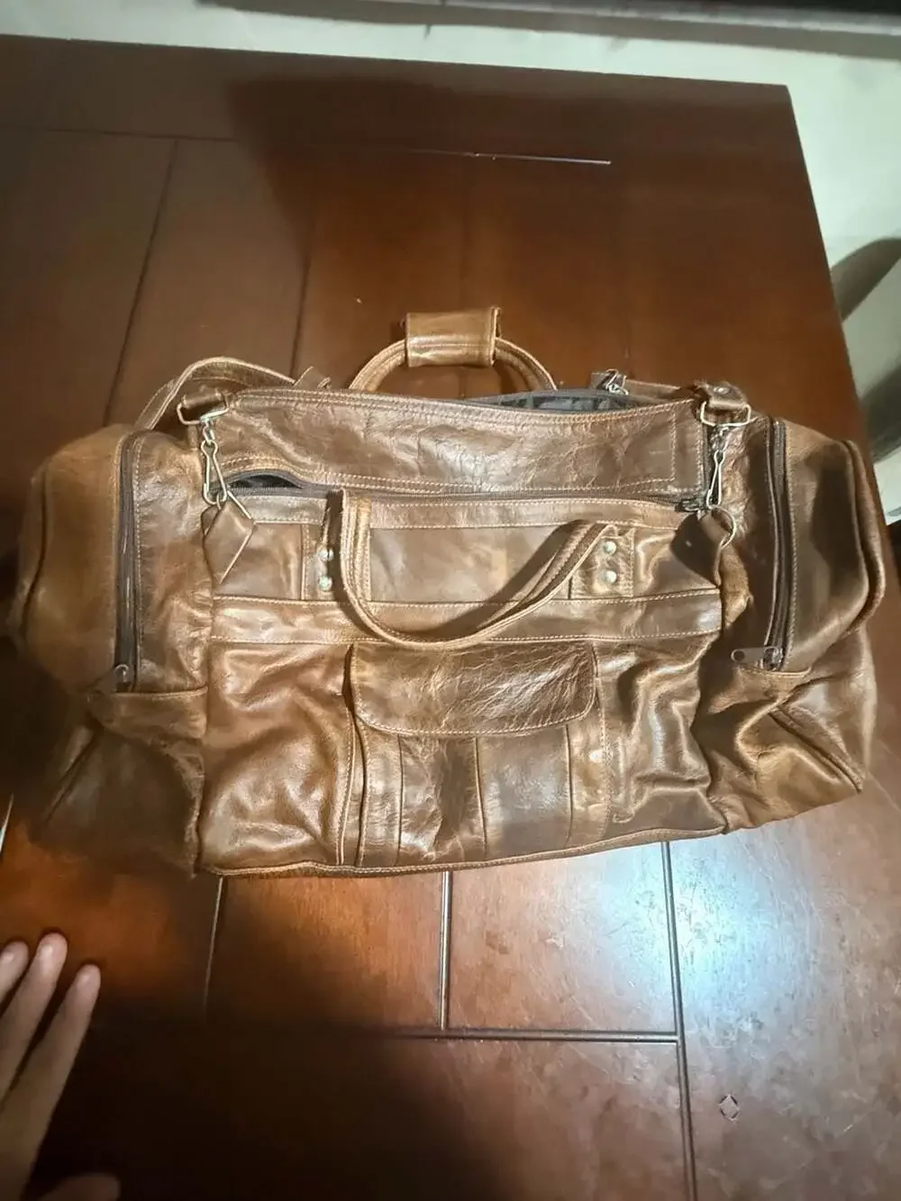 Vintage Distressed Brown Genuine Leather Duffel Travel Bag Made in Mexico